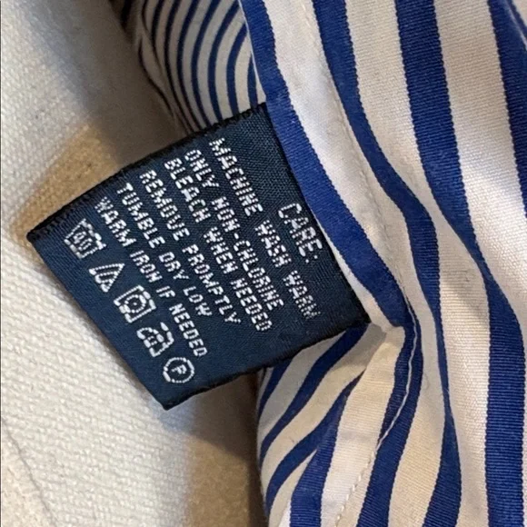 Ralph Lauren Vintage Blue and White Striped Button Up Ruffle Blouse size 4 - Picture 10 of 12